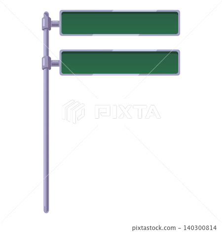 Green road sign two rectangle shapes on metal pole, vector highway blank traffic sign board for directions, location 140300814