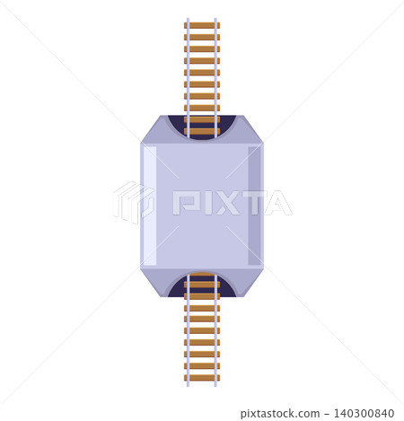 Railroad with tunnel top view, railway vertical part, vector flat transportation route wooden railroad track, train yard Railroad with tunnel top view, railway vertical part, vector flat transportation route wooden railroad track, train yard 140300840