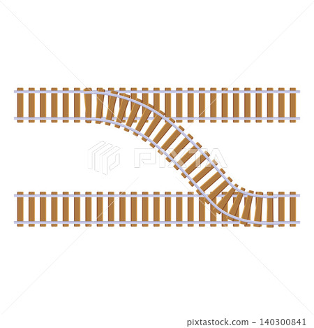 Railroad top view, railway parallel parts with connection, vector flat train transportation route, wooden railroad track Railroad top view, railway parallel parts with connection, vector flat train transportation route, wooden railroad track 140300841