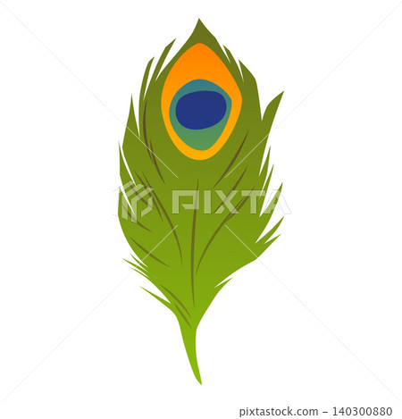 A peacock feather in green and yellow, a decoration, an Indian symbol. A peacock feather in green and yellow, a decoration, an Indian symbol. 140300880