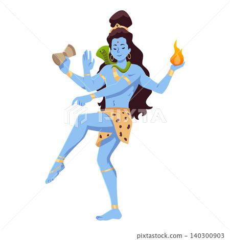Lord Shiva, Indian God, Maha Shivratri, vector cartoon divine man with four hands, Lingam and fire, Hinduism religion Lord Shiva, Indian God, Maha Shivratri, vector cartoon divine man with four hands, Lingam and fire, Hinduism religion 140300903