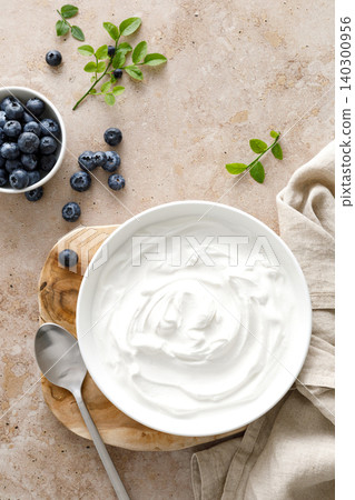 Yogurt. Plain greek probiotic protein Greek yoghurt. Healthy food. Yogurt. Plain greek probiotic protein Greek yoghurt. Healthy food. 140300956