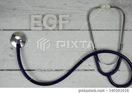 ECF Extracellular Fluid text with Stethoscope on wooden background 140301016