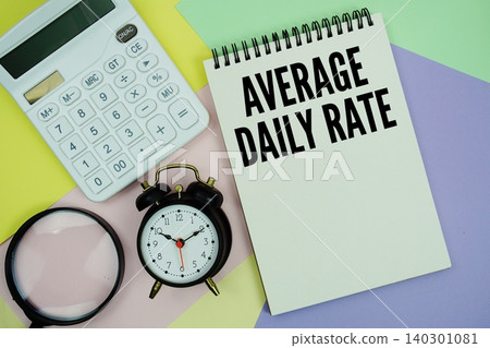 Average Daily Rate (ADR) text with calculator, alarm clock and magnifying glass Average Daily Rate (ADR) text with calculator, alarm clock and magnifying glass 140301081