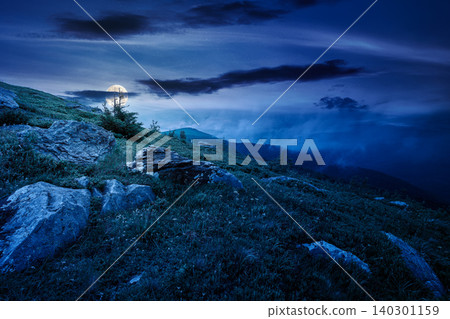 green landscape of mountain in summer at night. mysterious view of rock among grass on the hillside. full moon over travel background under a dark sky. mountain scenery with rolling hills green landscape of mountain in summer at night. mysterious view of rock among grass on the hillside. full moon over travel background under a dark sky. mountain scenery with rolling hills 140301159