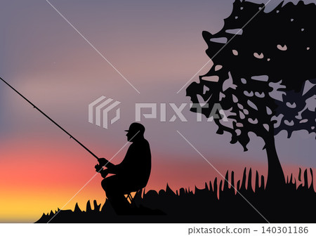 Landscape with fisherman with its prey by the lake- Landscape with fisherman with its prey by the lake- 140301186