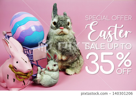 Easter Sale 35% promotion with Easter theme concepts decorations on pink background Easter Sale 35% promotion with Easter theme concepts decorations on pink background 140301206