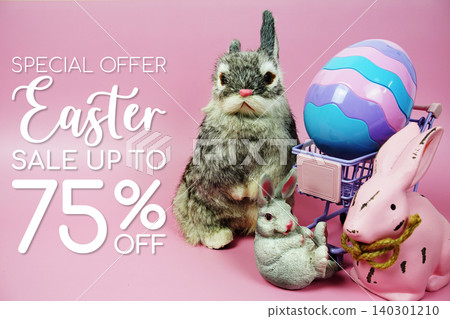 Easter Sale 75% promotion with Easter theme concepts decorations on pink background 140301210