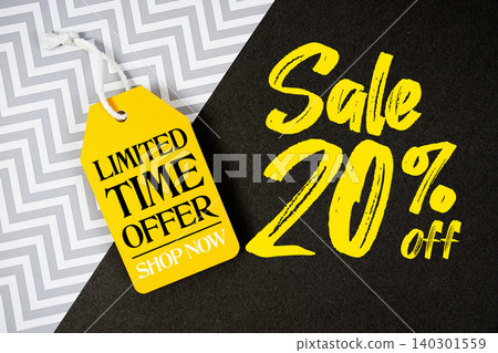 Sale 20% Off and Limited Time offer with Price Tag on black background Sale 20% Off and Limited Time offer with Price Tag on black background 140301559