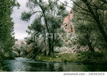 Melendiz River flowing in Ihlara Valley in Cappadocia Turkey, summer landscape Melendiz River flowing in Ihlara Valley in Cappadocia Turkey, summer landscape 140301819