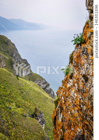 Landscape of blue deep lake sun day summer, clouds sky, Baikal Siberia Russia Landscape of blue deep lake sun day summer, clouds sky, Baikal Siberia Russia 140301896