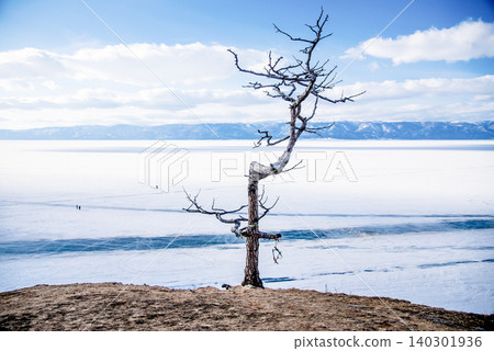 Winter landscape of icy frozen lake water Baikal in Siberia of Russia outdoor Winter landscape of icy frozen lake water Baikal in Siberia of Russia outdoor 140301936
