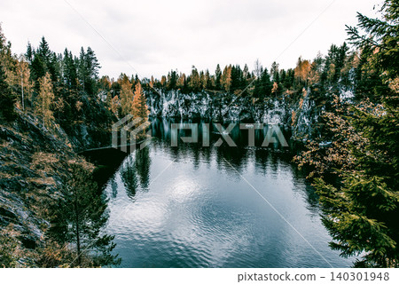 Granite marble quarry with Lake Ruskeala in Karelia, Russia, summer landscape Granite marble quarry with Lake Ruskeala in Karelia, Russia, summer landscape 140301948