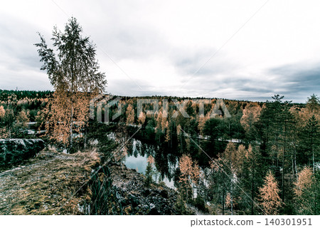 Granite marble quarry with Lake Ruskeala in Karelia, Russia, summer landscape Granite marble quarry with Lake Ruskeala in Karelia, Russia, summer landscape 140301951