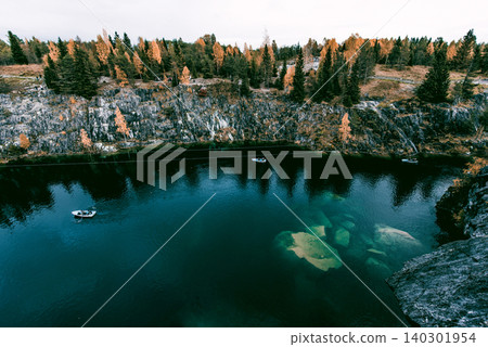 Granite marble quarry with Lake Ruskeala in Karelia, Russia, summer landscape Granite marble quarry with Lake Ruskeala in Karelia, Russia, summer landscape 140301954