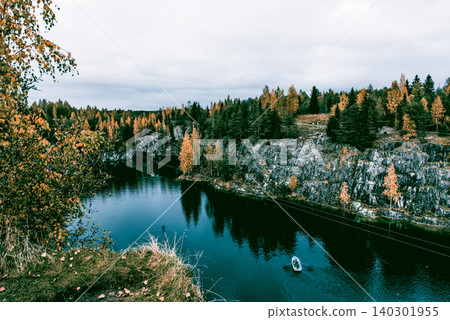 Granite marble quarry with Lake Ruskeala in Karelia, Russia, summer landscape Granite marble quarry with Lake Ruskeala in Karelia, Russia, summer landscape 140301955