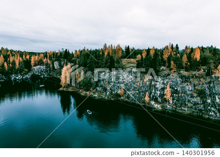 Granite marble quarry with Lake Ruskeala in Karelia, Russia, summer landscape Granite marble quarry with Lake Ruskeala in Karelia, Russia, summer landscape 140301956