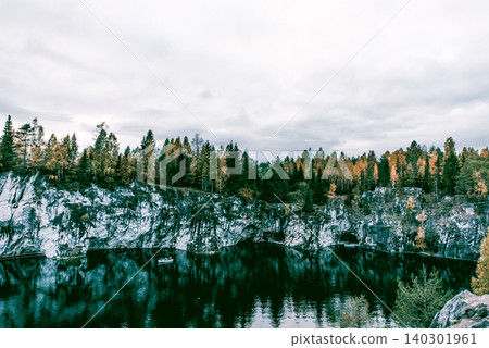 Granite marble quarry with Lake Ruskeala in Karelia, Russia, summer landscape Granite marble quarry with Lake Ruskeala in Karelia, Russia, summer landscape 140301961