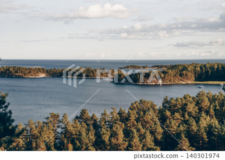 Landscape blue deep lake light sun, clouds sky mountains Ladoga skerries Karelia Landscape blue deep lake light sun, clouds sky mountains Ladoga skerries Karelia 140301974