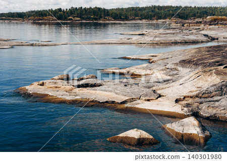 Landscape blue deep lake light sun, clouds sky mountains Ladoga skerries Karelia Landscape blue deep lake light sun, clouds sky mountains Ladoga skerries Karelia 140301980