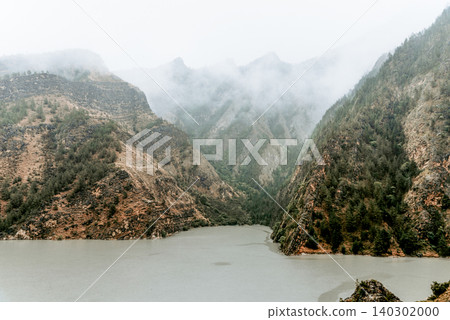 Reservoir, lake in Caucasus Dagestan Russia, summer mountain landscape scenery 140302000