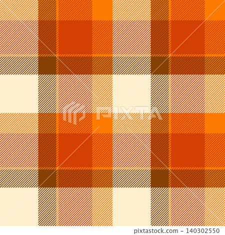 Kind check pattern fabric, ceremony texture tartan background. Home seamless plaid textile vector in orange and blanched almond colors. Kind check pattern fabric, ceremony texture tartan background. Home seamless plaid textile vector in orange and blanched almond colors. 140302550