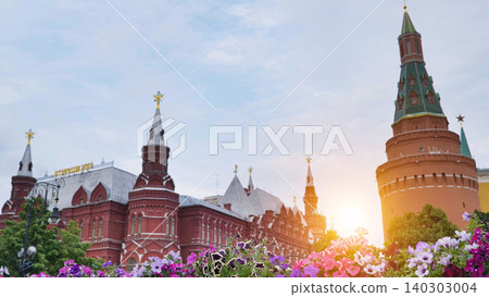 State Historical Museum and Kremlin tower, Red Square, Moscow, Russia at sunset 140303004
