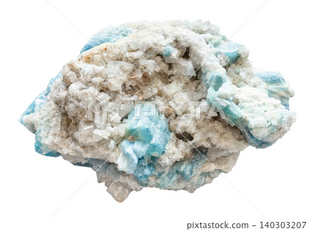 raw aquamarine crystals on feldspar rock cutout raw aquamarine crystals on feldspar rock cutout 140303207