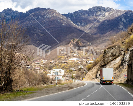 truck on M6 highway in mountains of Lori region truck on M6 highway in mountains of Lori region 140303229
