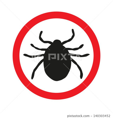 Vector hand drawn mite silhouette in red circle Vector hand drawn mite silhouette in red circle 140303452