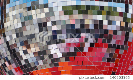 Colorful disco ball surface with reflective square mosaic tiles Colorful disco ball surface with reflective square mosaic tiles 140303565