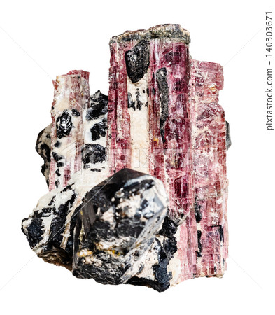 cluster of rough pink tourmaline crystals cutout cluster of rough pink tourmaline crystals cutout 140303671