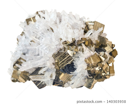 sample of iron pyrite and rock crystals cutout sample of iron pyrite and rock crystals cutout 140303938