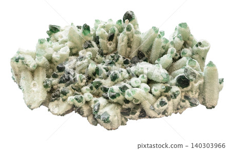 cluster of green phantom quartz crystals cutout cluster of green phantom quartz crystals cutout 140303966