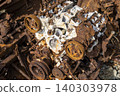 Corroded Vehicle Engine with Aluminum Block Close Up. 140303978