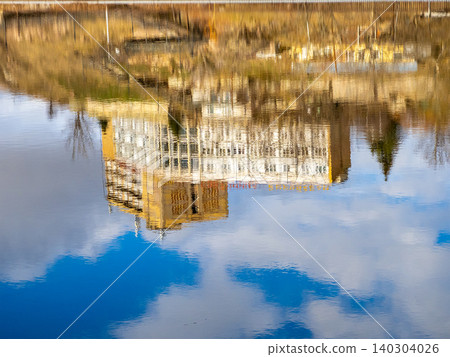 reflection of building in Lake in Vanadzor city reflection of building in Lake in Vanadzor city 140304026