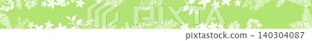 Delicate green floral long horizontal frame with white flowers . Hand drawn. Not AI, vector illustration. 140304087