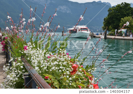 Flowers blooming by the water's edge in Annecy, France: A beautiful summer scene (July 30, 2021) Flowers blooming by the water's edge in Annecy, France: A beautiful summer scene (July 30, 2021) 140304157
