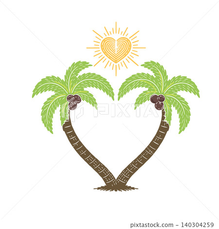 heart shaped palm trees . Hand drawn. Not AI, vector illustration. heart shaped palm trees . Hand drawn. Not AI, vector illustration. 140304259