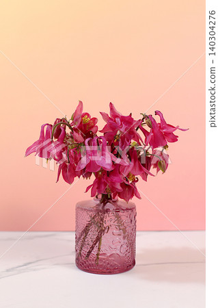 Beautiful summer banner with columbine of blooming daisies, a design template, and a display stand. Abstract floral arrangement for product display,Concept of minimalist modern aesthetics Beautiful summer banner with columbine of blooming daisies, a design template, and a display stand. Abstract floral arrangement for product display,Concept of minimalist modern aesthetics 140304276