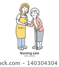 A female caregiver assisting an elderly woman. 140304304