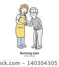 A female caregiver assisting an elderly man. 140304305