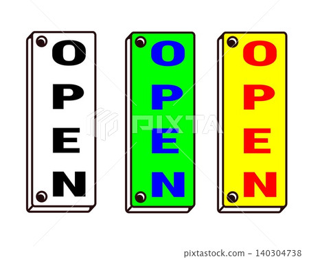 Vertical open sign board vector illustration set in various colors for shop and retail business Vertical open sign board vector illustration set in various colors for shop and retail business 140304738