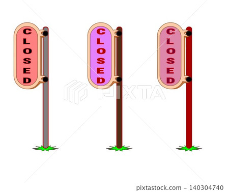 Closed sign vector illustration on wooden pole set Closed sign vector illustration on wooden pole set 140304740