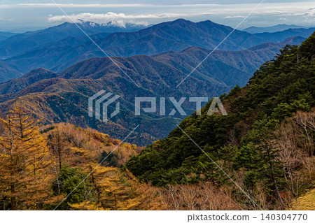 The Okutama mountain range as seen from Ishimaru Pass in the Daibosatsu mountain range. 140304770