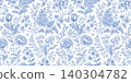 Toile de jouy vector seamless vintage pattern. Blue flowers on white background 140304782