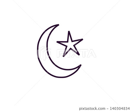Simple crescent moon and star line art illustration isolated on white background Simple crescent moon and star line art illustration isolated on white background 140304834