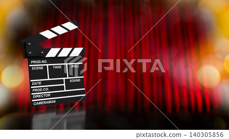 Cinematic Clapperboard On Red Curtain Background 3d render. 140305856