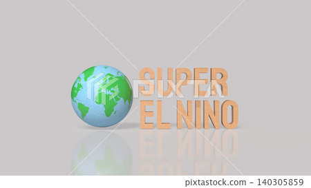 Super El Nino Climate Concept With Globe 3d render. Super El Nino Climate Concept With Globe 3d render. 140305859