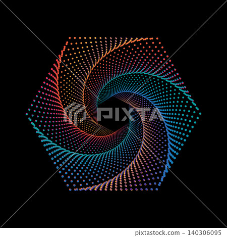 colorful spiral dots hexagon isolated on black background colorful spiral dots hexagon isolated on black background 140306095